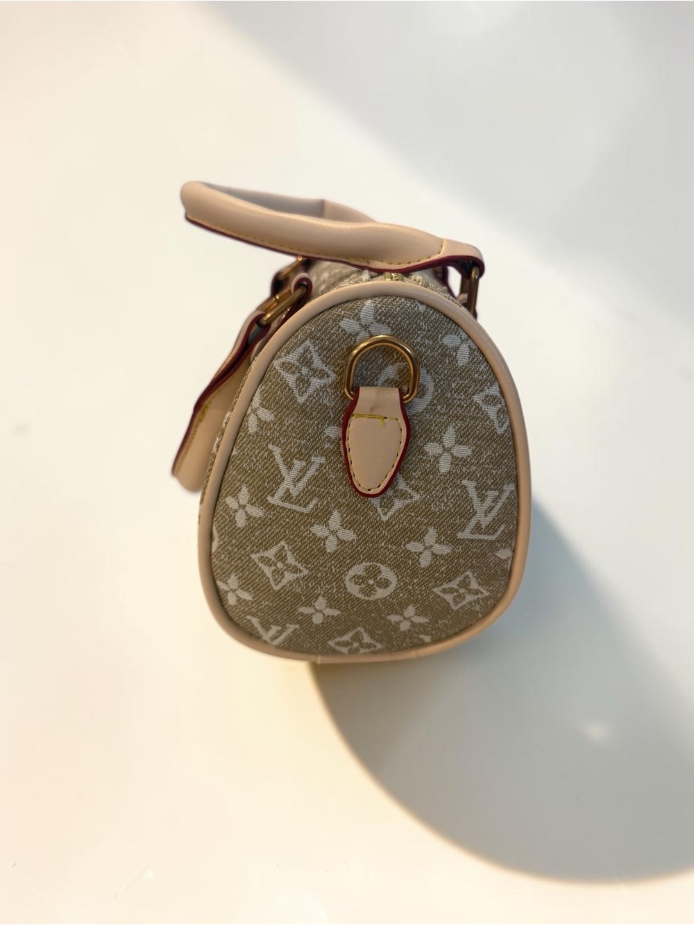 NWOT Source Unknown Beige Monogram Mini Satchel with Red Trim - Picture 3 of 5